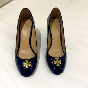 Tory Burch Navy Blue Wedge Shoes Size 6